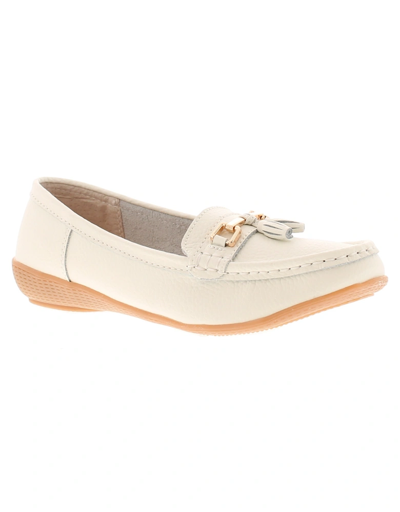Womens Flat Shoes nautical leather Slip On white UK Size