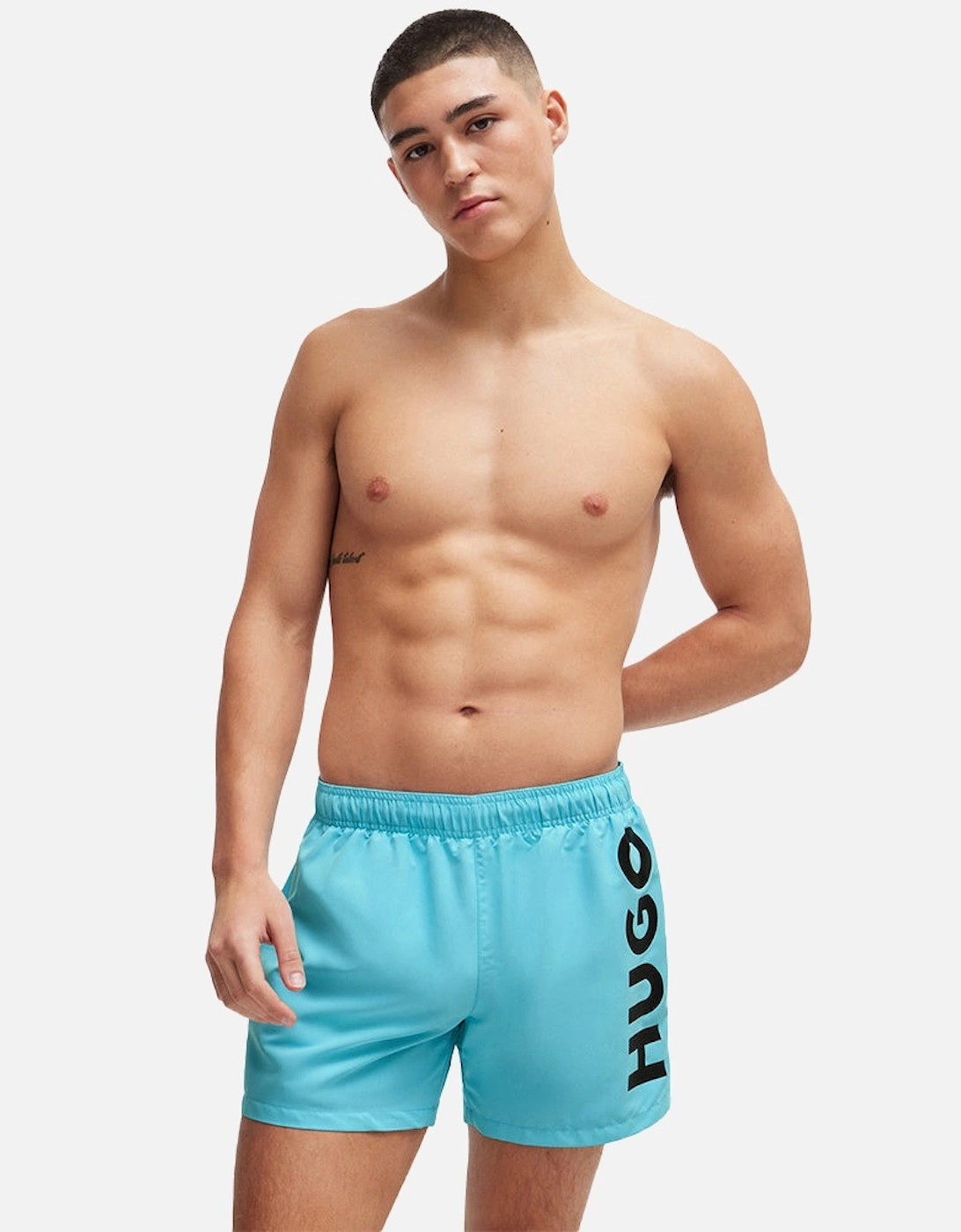 Abas Side Logo Swim Shorts, Aqua Blue