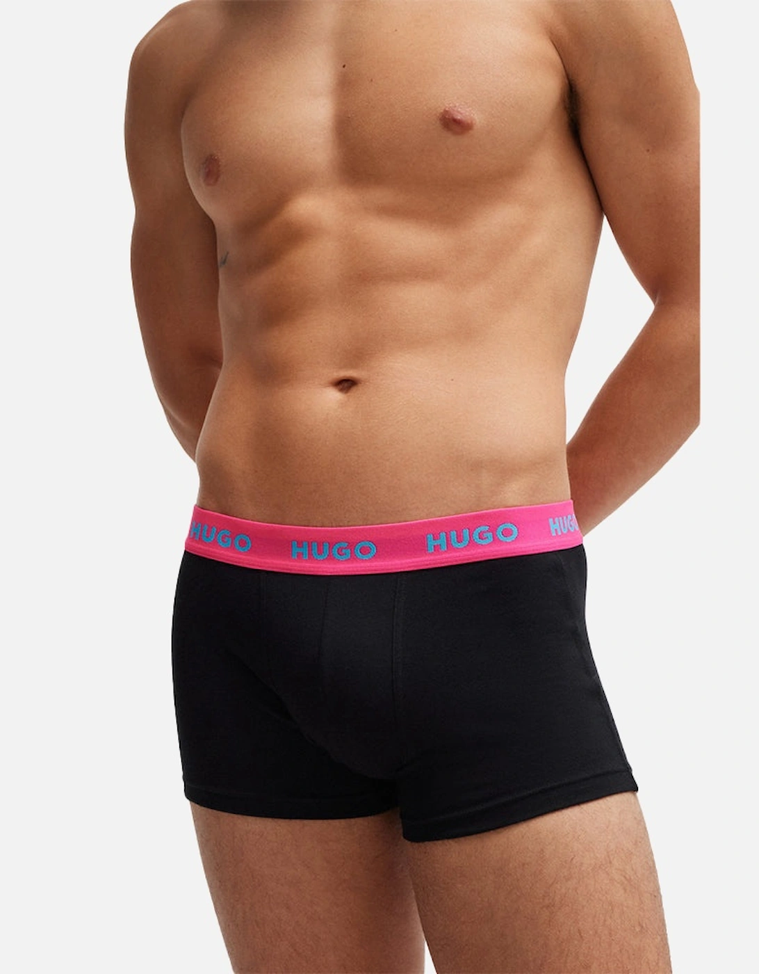 3-Pack Neon Waistband Boxer Trunks, Black