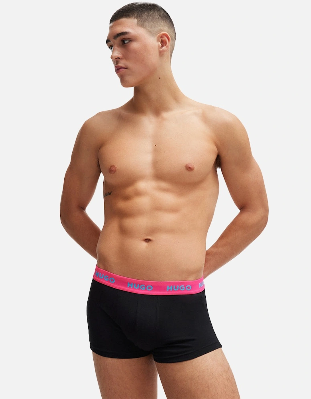 3-Pack Neon Waistband Boxer Trunks, Black