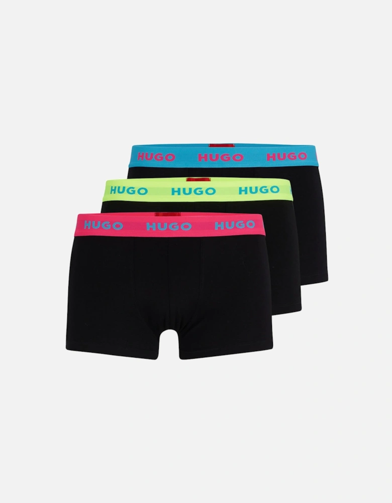 3-Pack Neon Waistband Boxer Trunks, Black