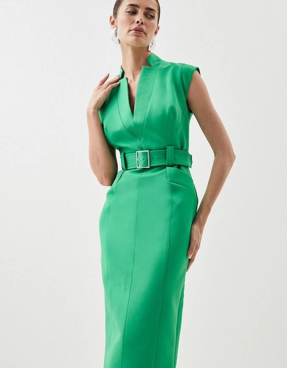 Compact Stretch Tailored Forever Belted Cap Sleeve Pencil Dress, 5 of 4