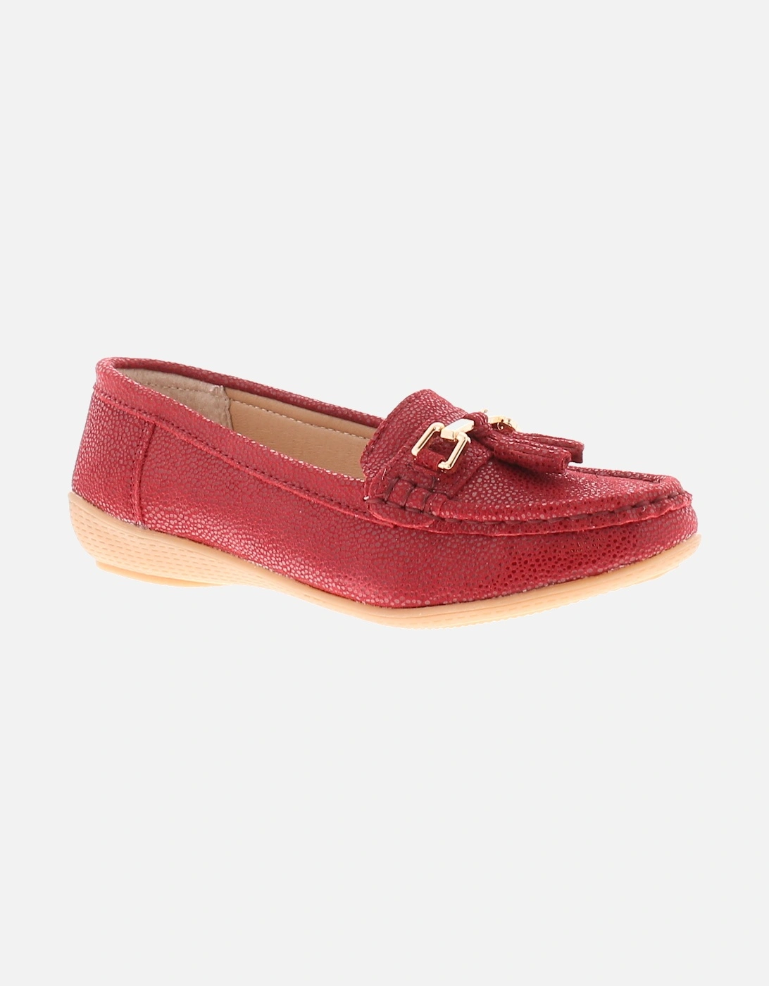 Womens Shoes Flat Tahiti Leather Slip On red UK Size, 6 of 5