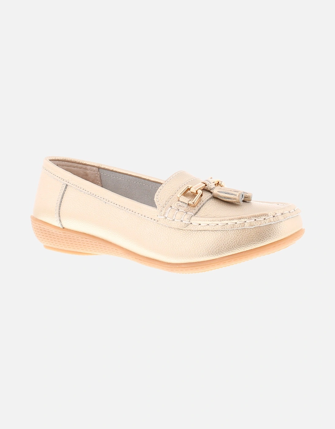 Womens Shoes Flat Nautical Leather Slip On gold UK Size, 6 of 5