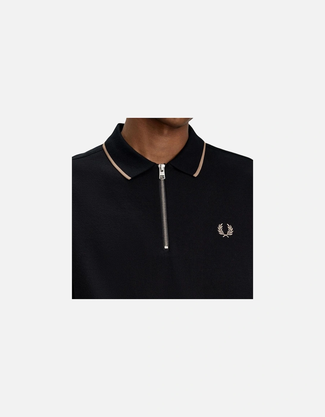 FP Crepe Pique Zip Neck Polo Shirt - Black