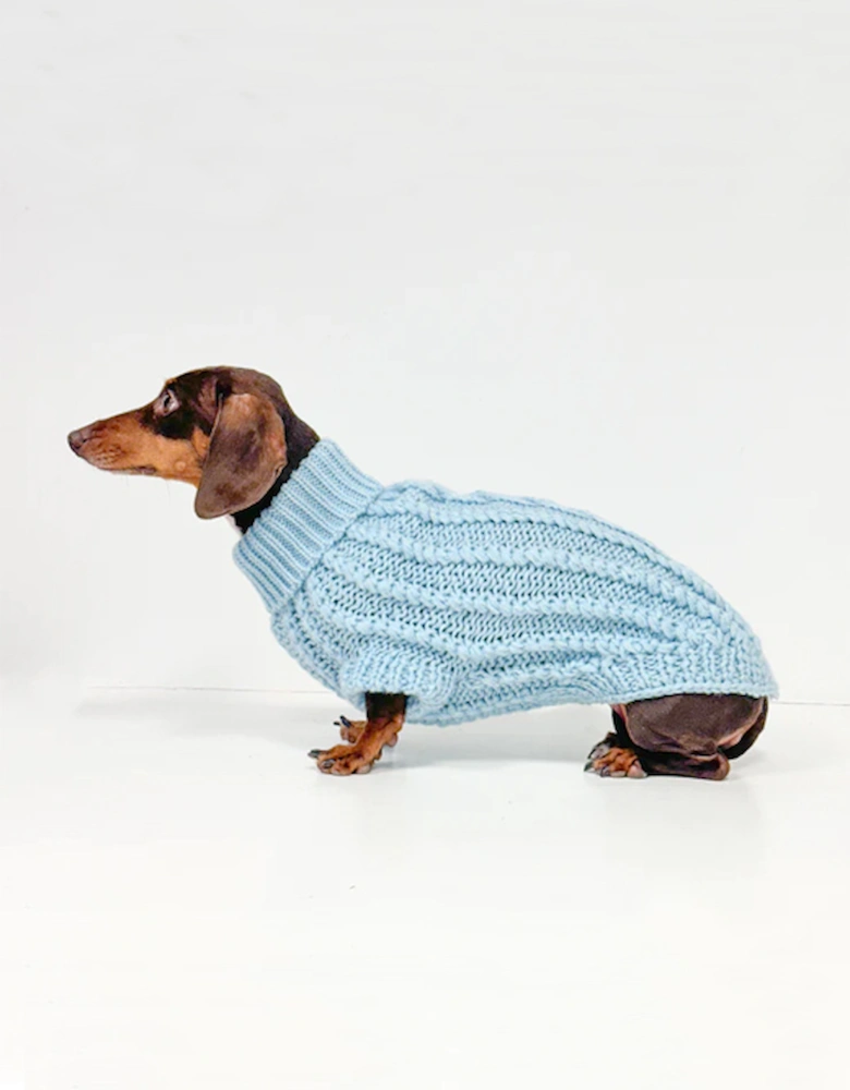 Hand Knitted Dachshund Knitted Jumper Ice Blue