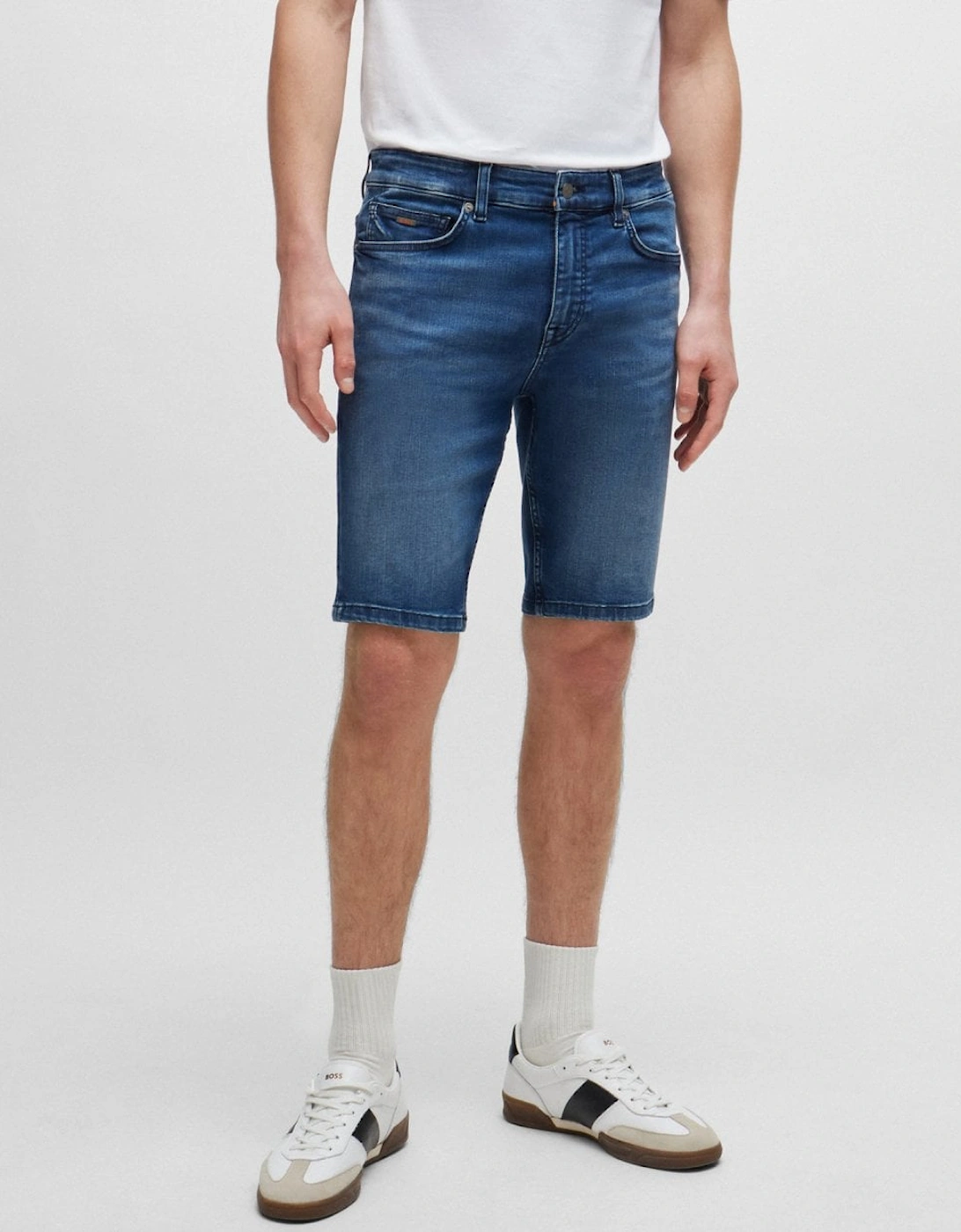 Orange Delaware BC-C Mens Slim Fit Shorts in Blue Soft-Motion Denim, 5 of 4