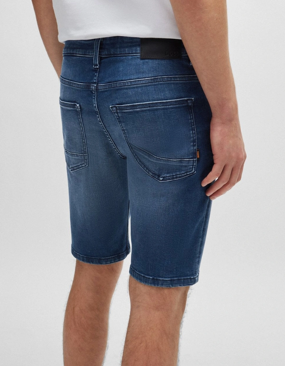 Orange Delaware BC-C Mens Slim Fit Shorts in Blue Soft-Motion Denim