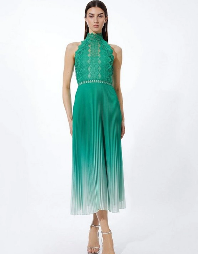 Guipure Lace Ombre Woven Halter Maxi Dress