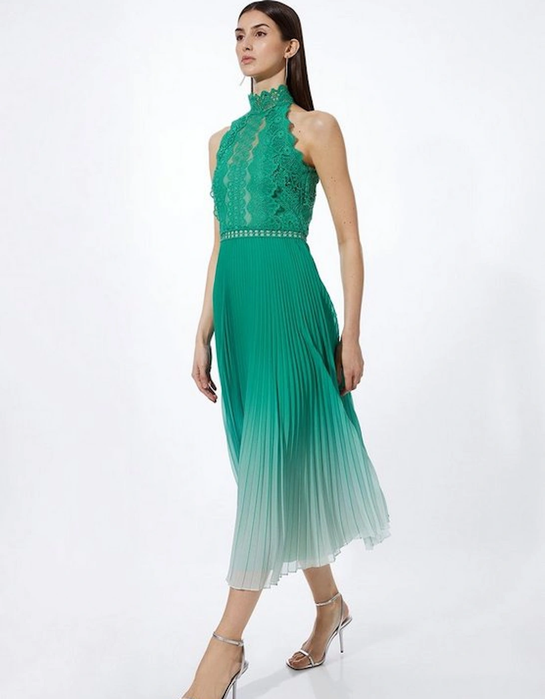 Guipure Lace Ombre Woven Halter Maxi Dress