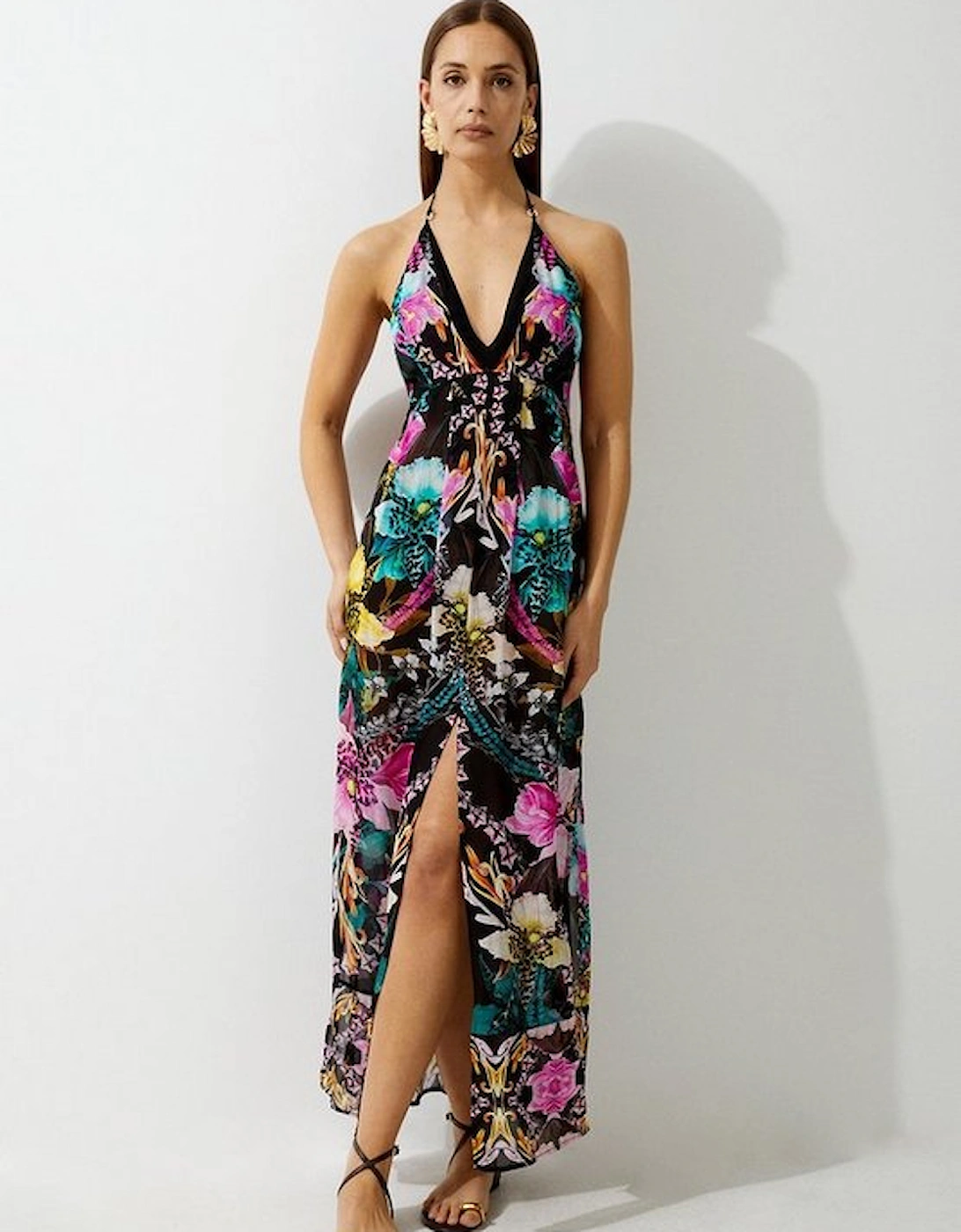 Mirrored Tropical Viscose Georgette Strappy Beach Dress, 2 of 1