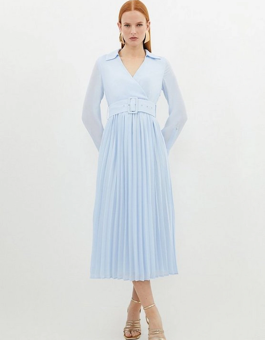 Georgette Woven Belted Pleated Midi Dress, 5 of 4
