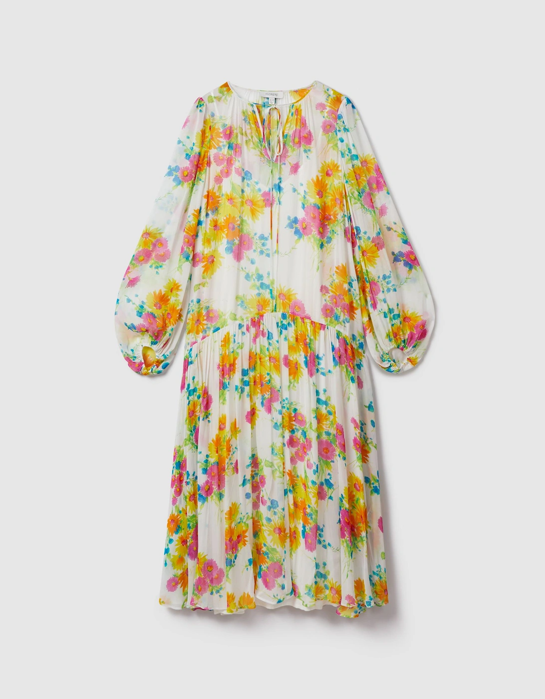 Florere Printed Tie Neck Midi Dress, 2 of 1