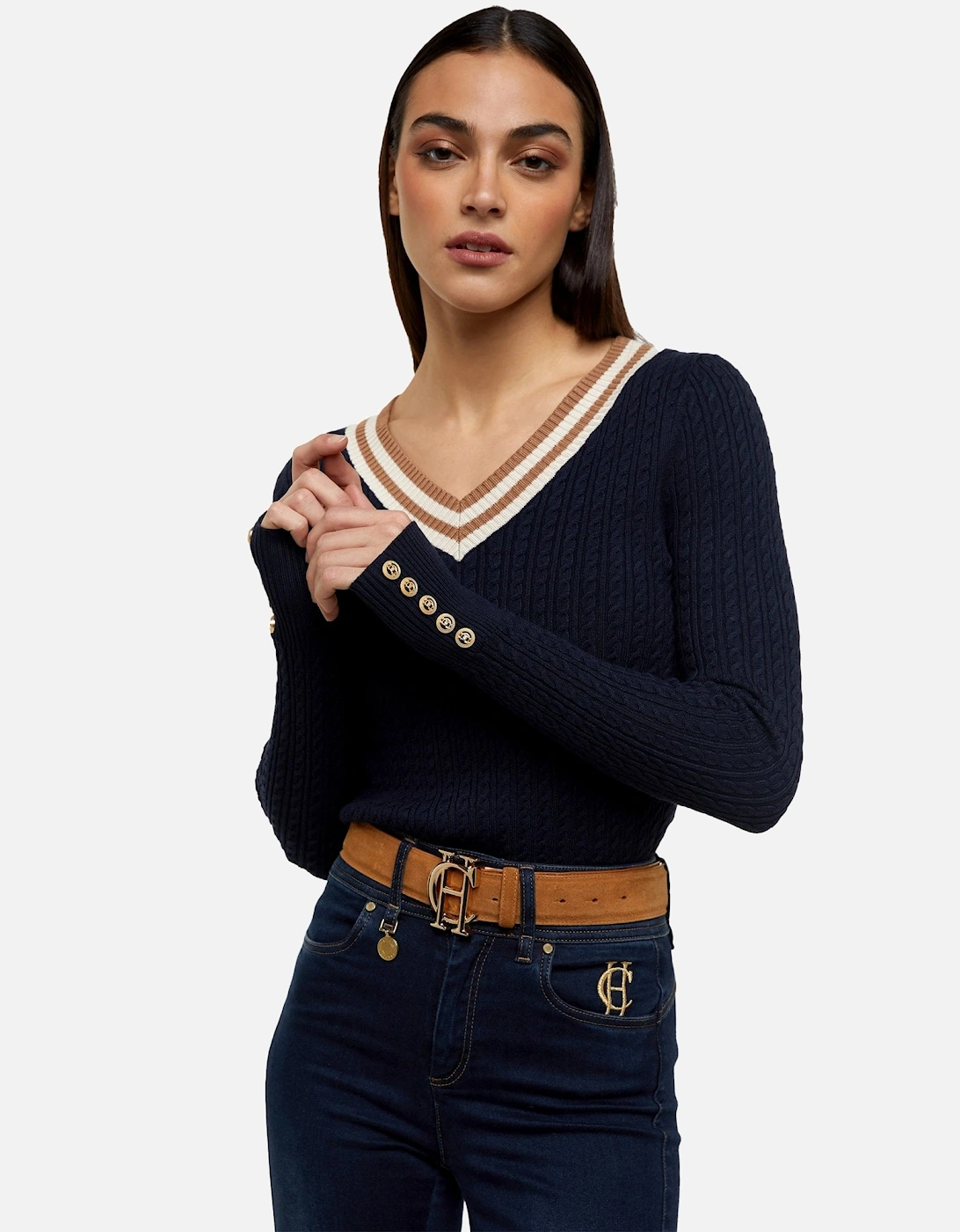 Zoe Vee Cable Navy Knit