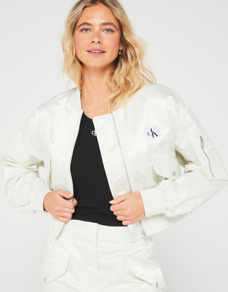 Zipped Lightweight Bomber Jacket - White