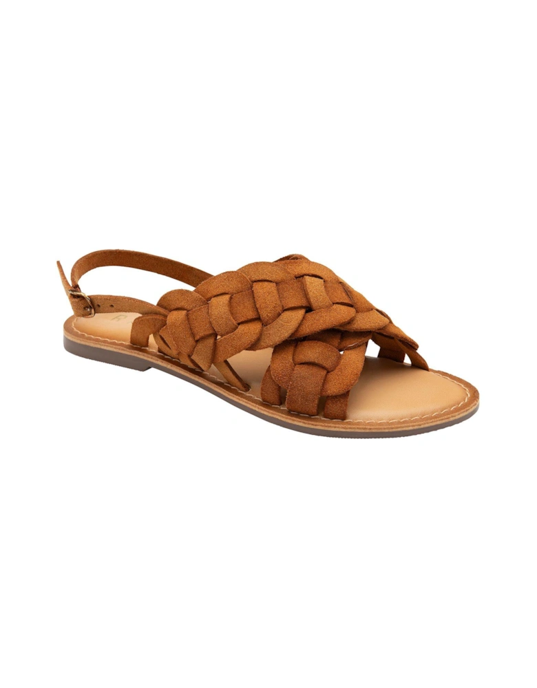 Perran Woven Front Leather Flat Sandals - Tan