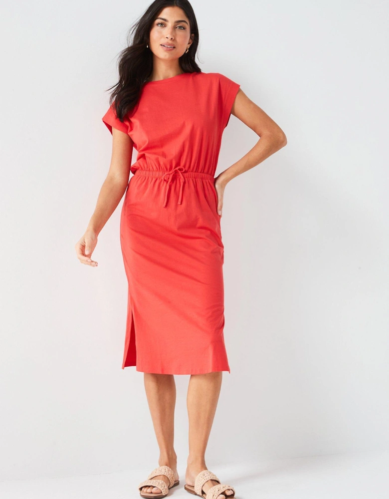 Channel Waist Midi Dress - Red