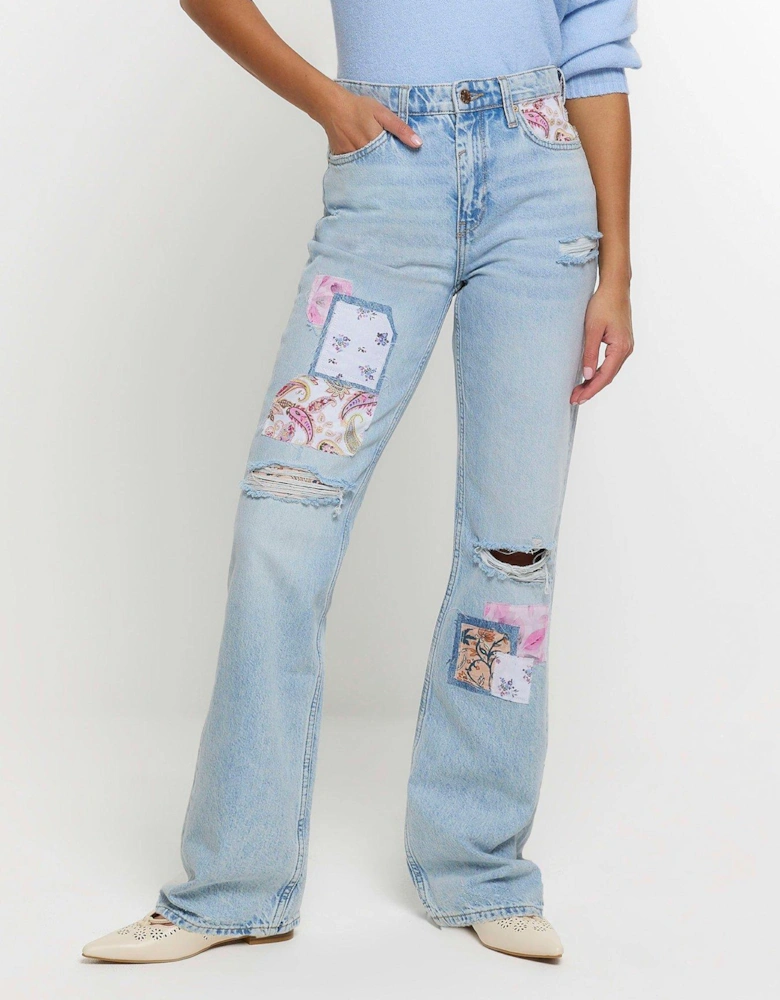 Patch Stove Straight Jeans - Blue