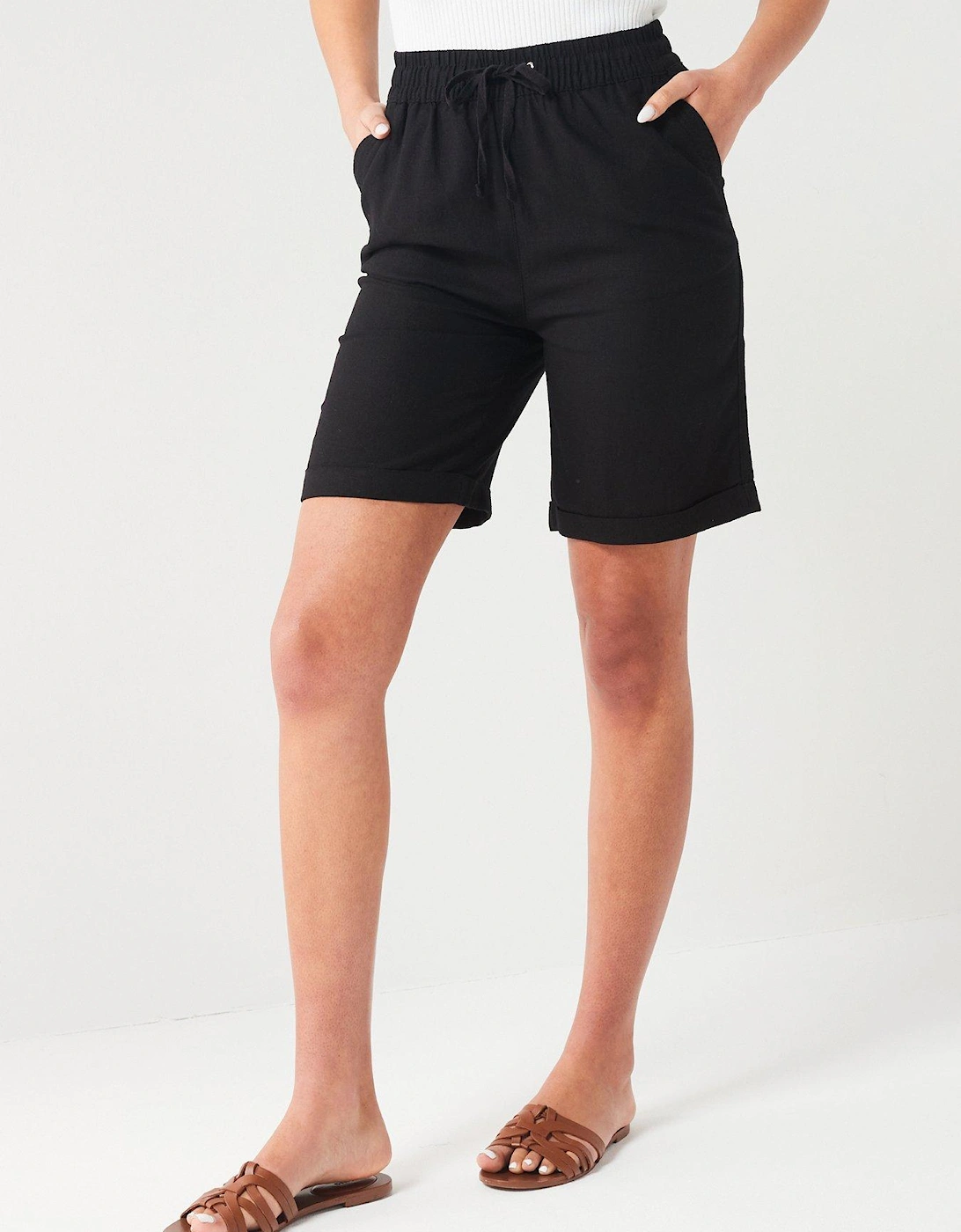Linen Blend Shorts - Black, 7 of 6
