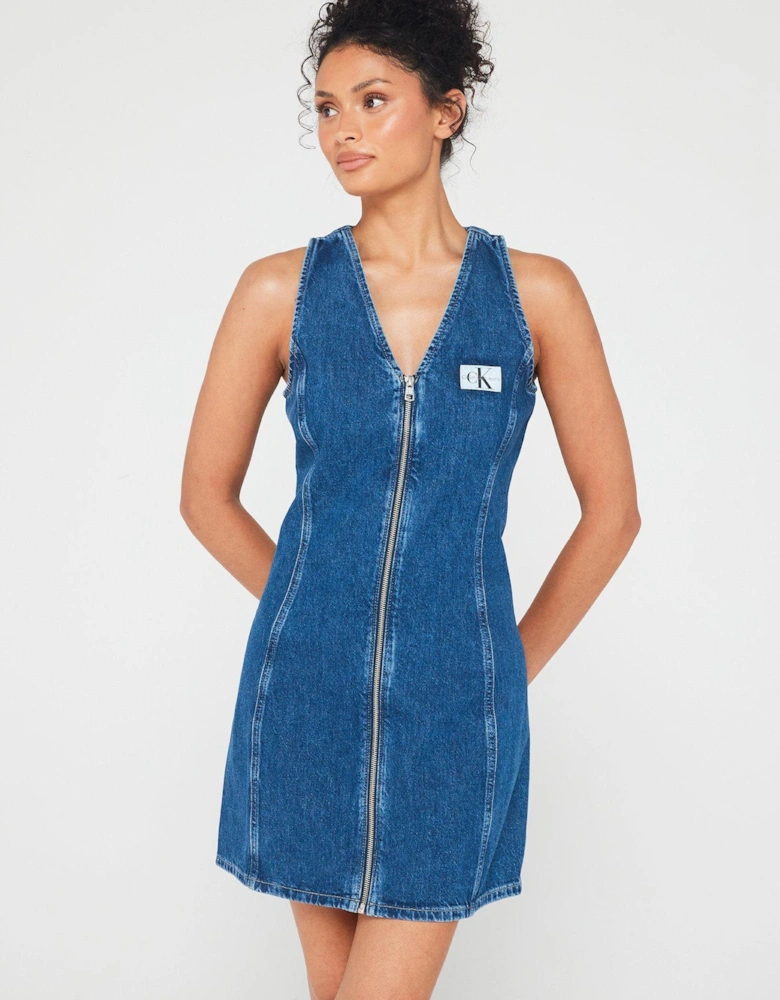 Sleeveless Denim Mini Dress - Blue