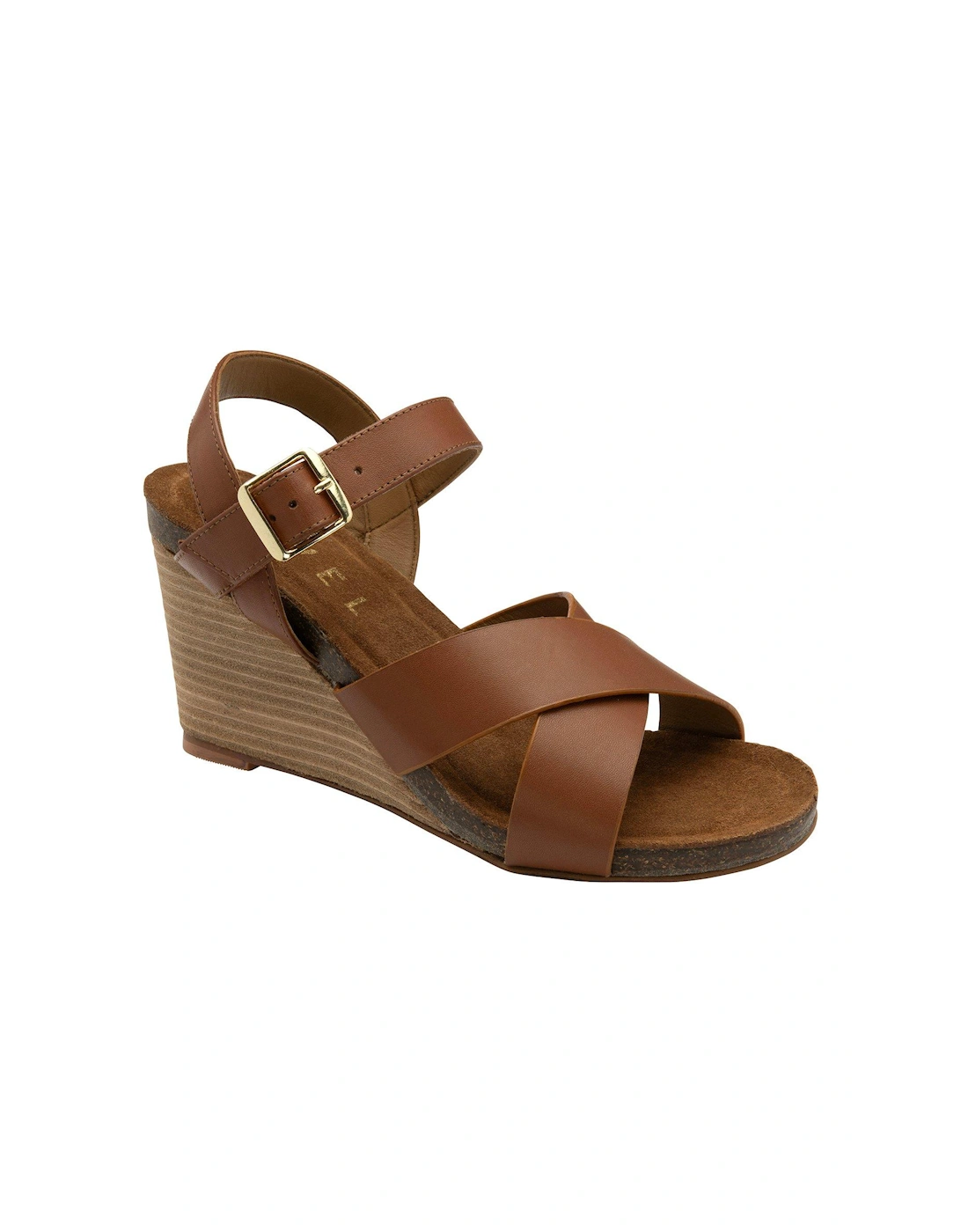 Kelty Leather Cross Front Wedged Sandals - Tan, 2 of 1