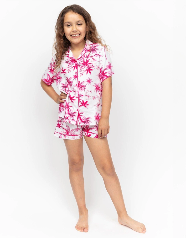 Girls Hailey Palm Print Shorty Pyjamas - White