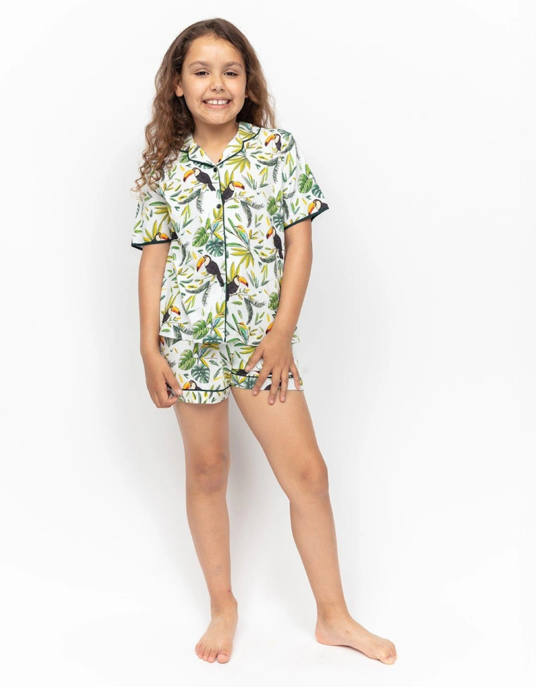 Girls Gabrielle Toucan Jersey Shorty Pyjamas - White