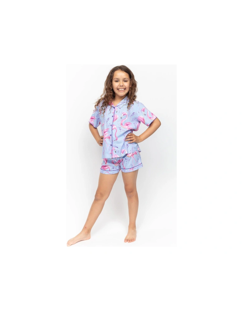 Girls Zoey Flamingo Shorty Pyjamas - Blue