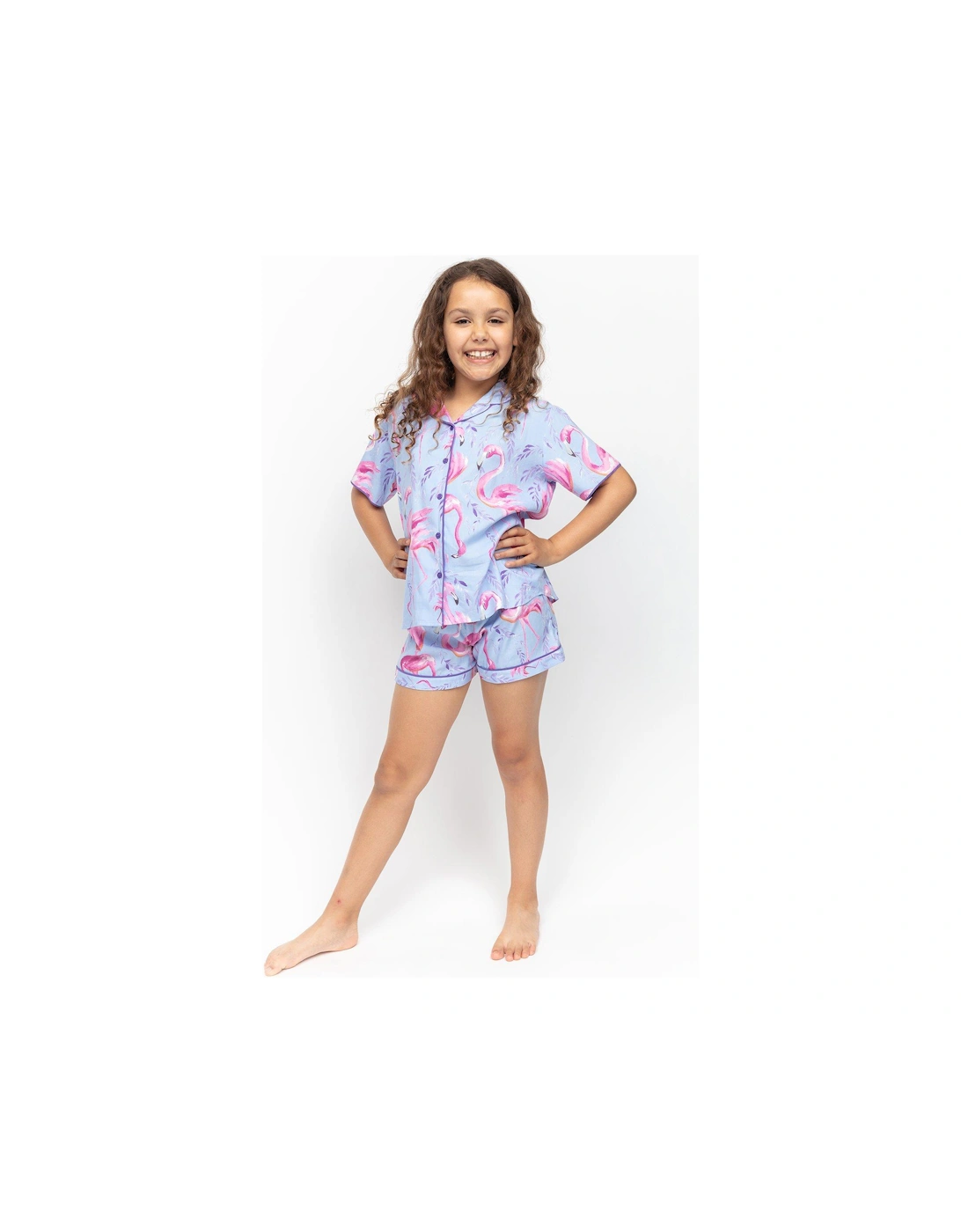 Girls Zoey Flamingo Shorty Pyjamas - Blue, 2 of 1