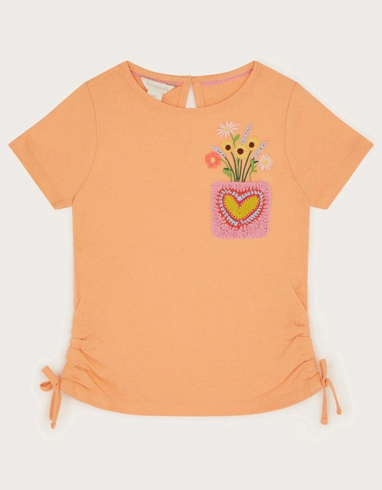 Girls Apricot Crochet Top - Orange