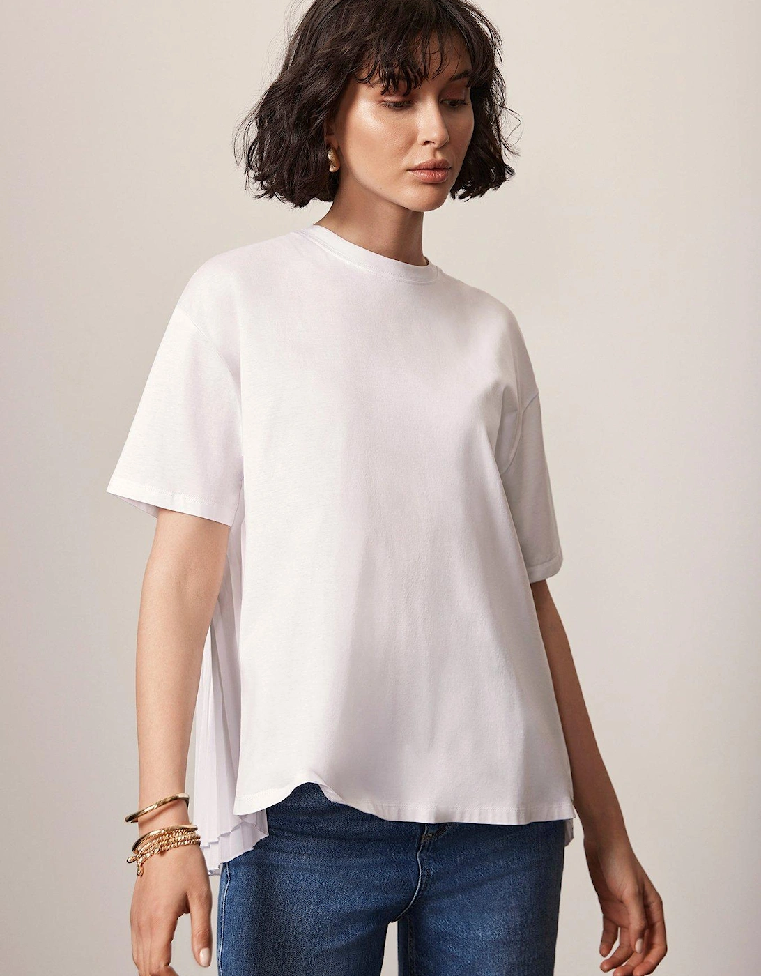 Ivory Woven Pleat Back T-Shirt, 2 of 1