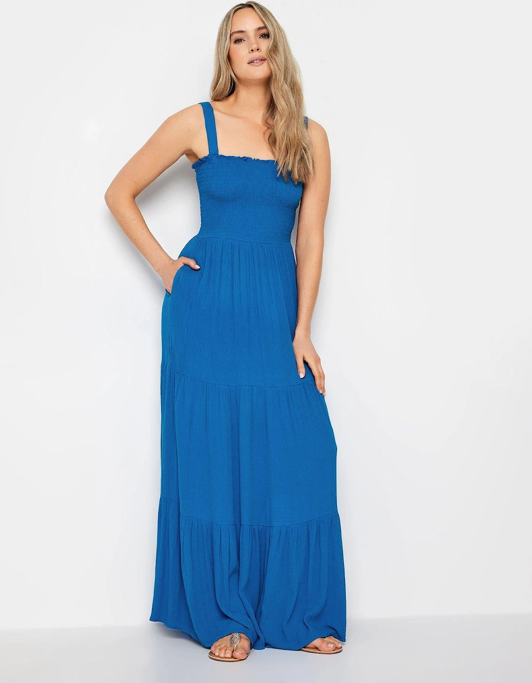 Tall Bright Blue Crinkle Tiered Dress, 2 of 1