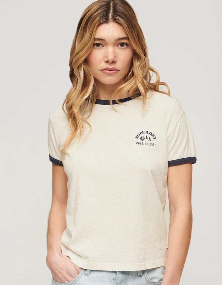 Athletic Essentials Beach Graphic Ringer T-Shirt - Cream