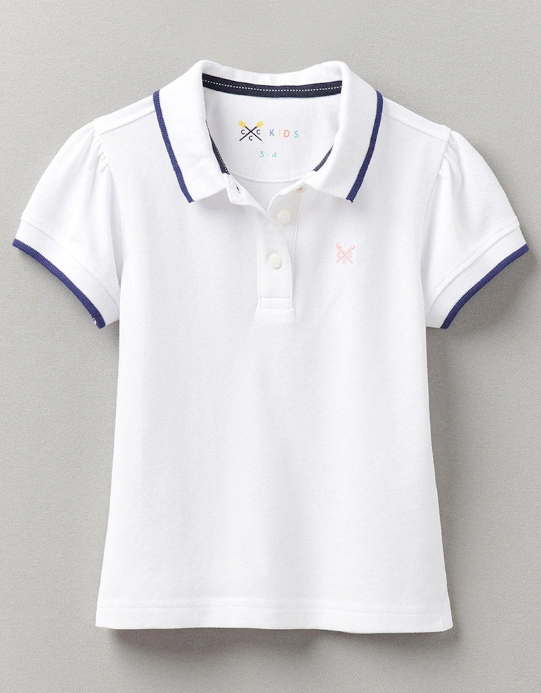 Girls Classic Polo Shirt With Puff Sleeves - White