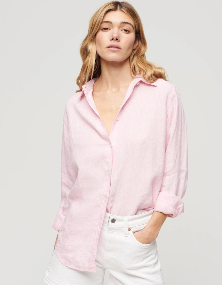 Casual Linen Boyfriend Shirt - Pink
