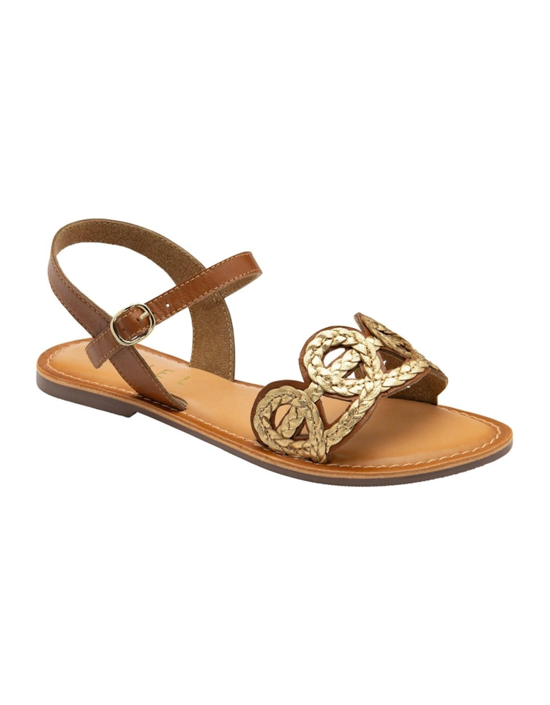 Lauder Metallic Loop Leather Flat Sandals - Tan & Gold