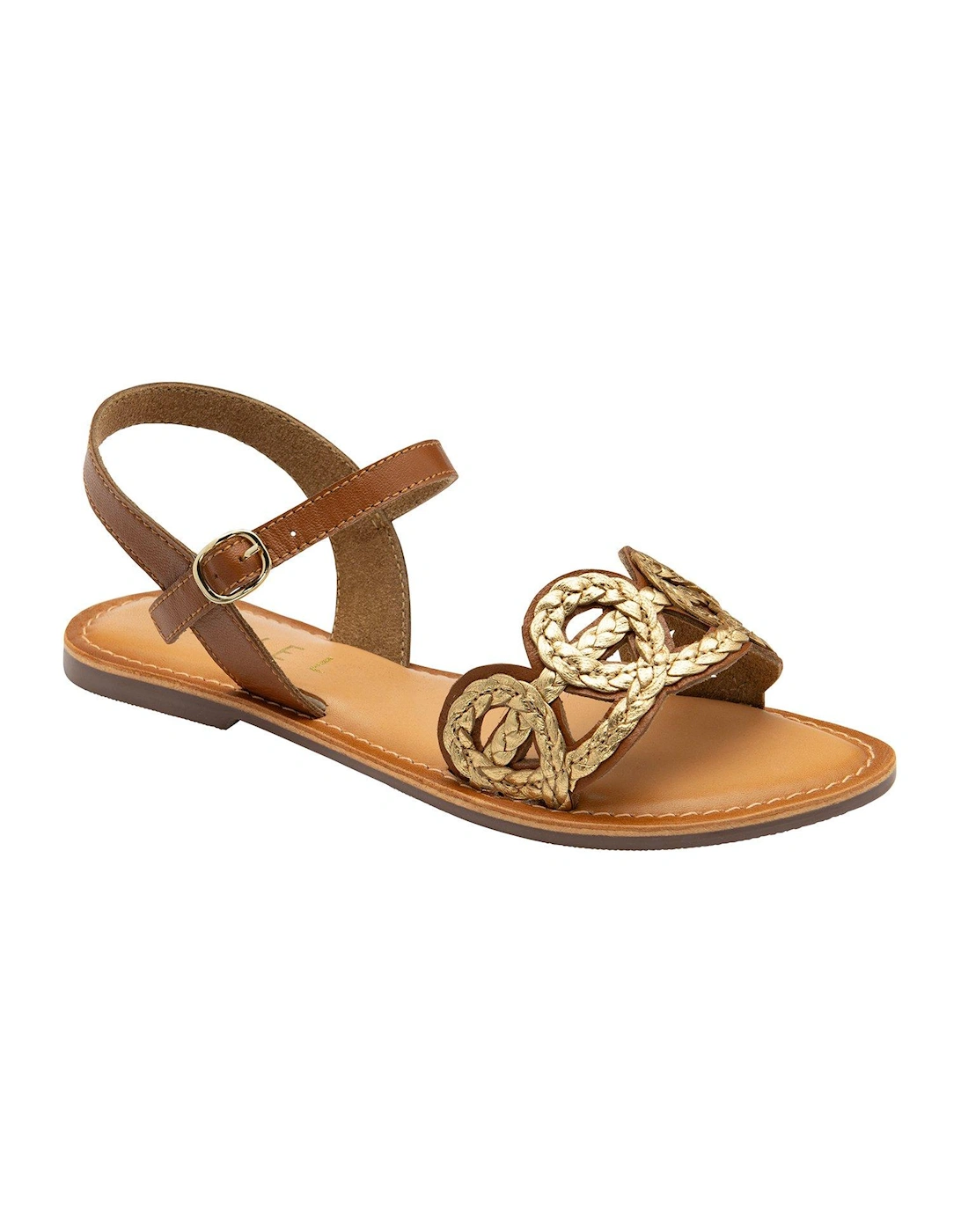 Lauder Metallic Loop Leather Flat Sandals - Tan & Gold, 2 of 1