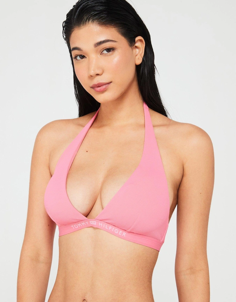 Tonal Logo Halter Bikini Top - Pink