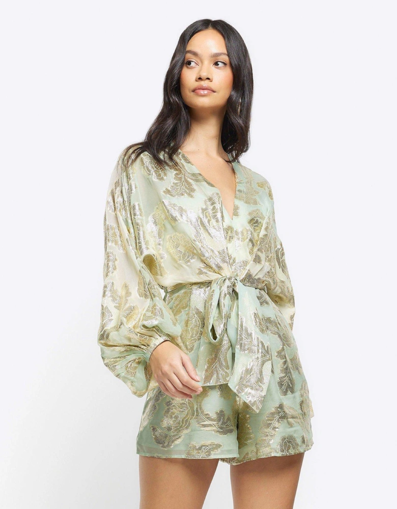 Ombre Metallic Playsuit - Light Green