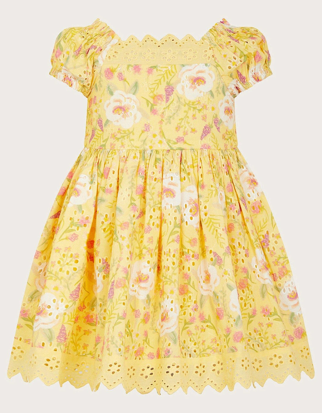 Baby Girls Broderie Dress - Yellow, 3 of 2