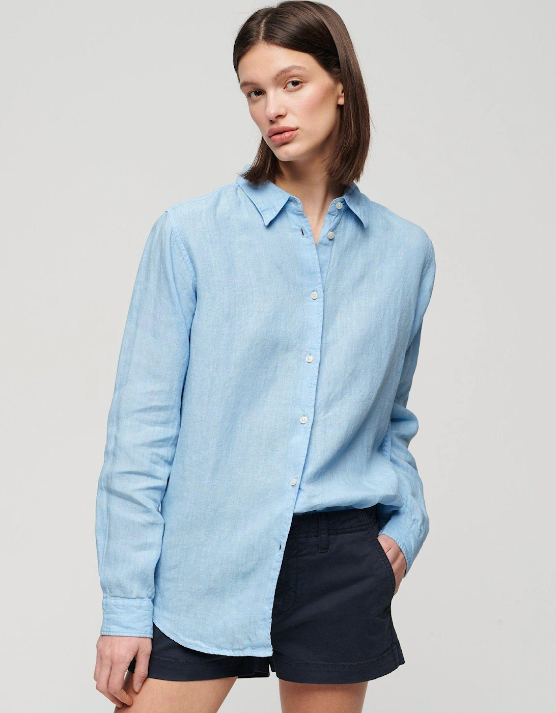 Casual Linen Boyfriend Shirt - Blue, 2 of 1