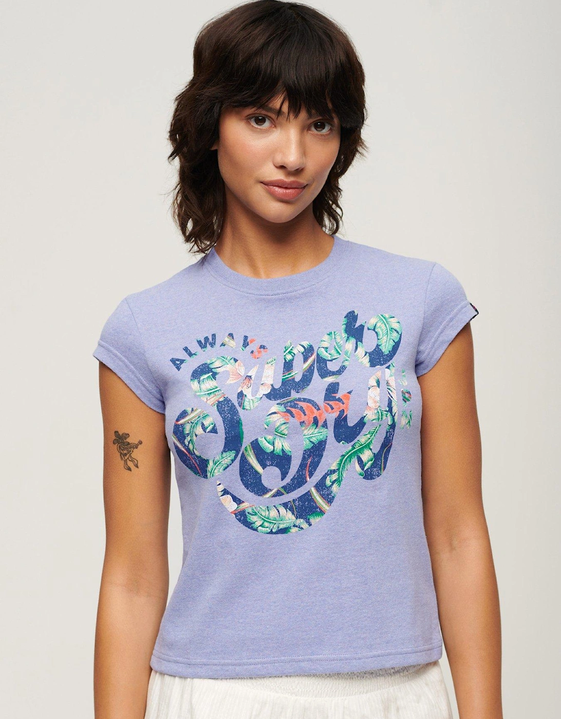 Floral Scripted Cap Sleeve T-Shirt - Purple, 5 of 4