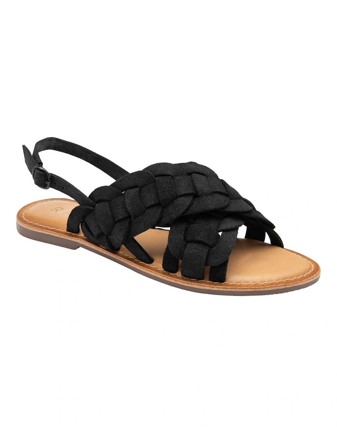 Perran Woven Front Leather Flat Sandals - Black, 2 of 1