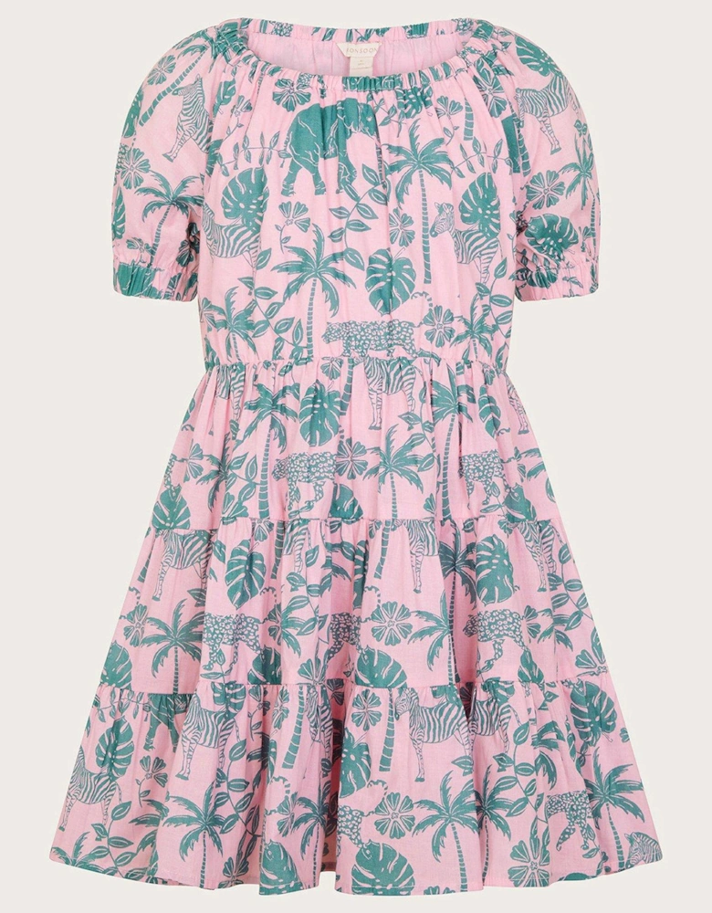 Girls Elephant Print Dress - Pale Pink