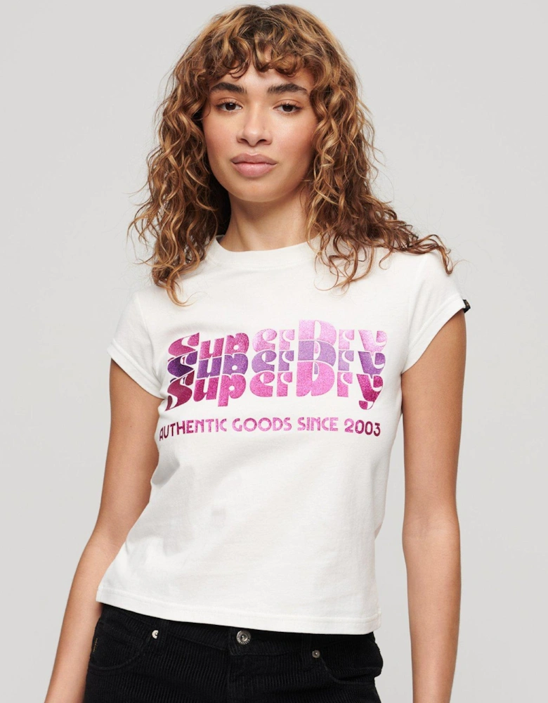 Retro Glitter Logo T-Shirt - Cream