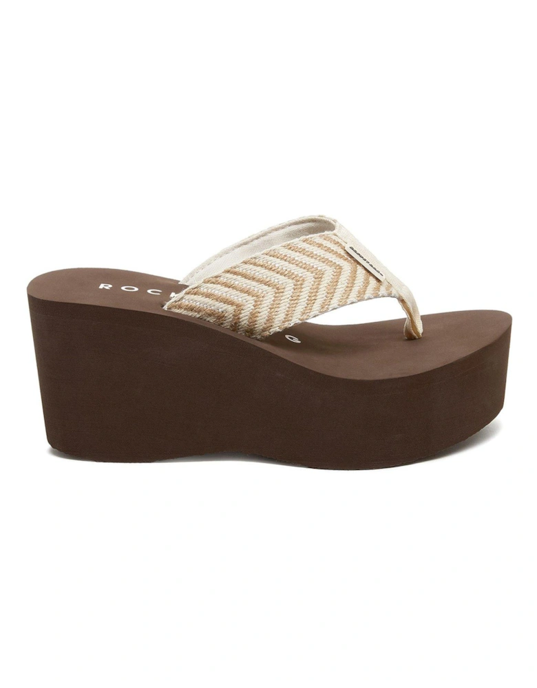 Crush Toe Post Wedged Sandals - Natural