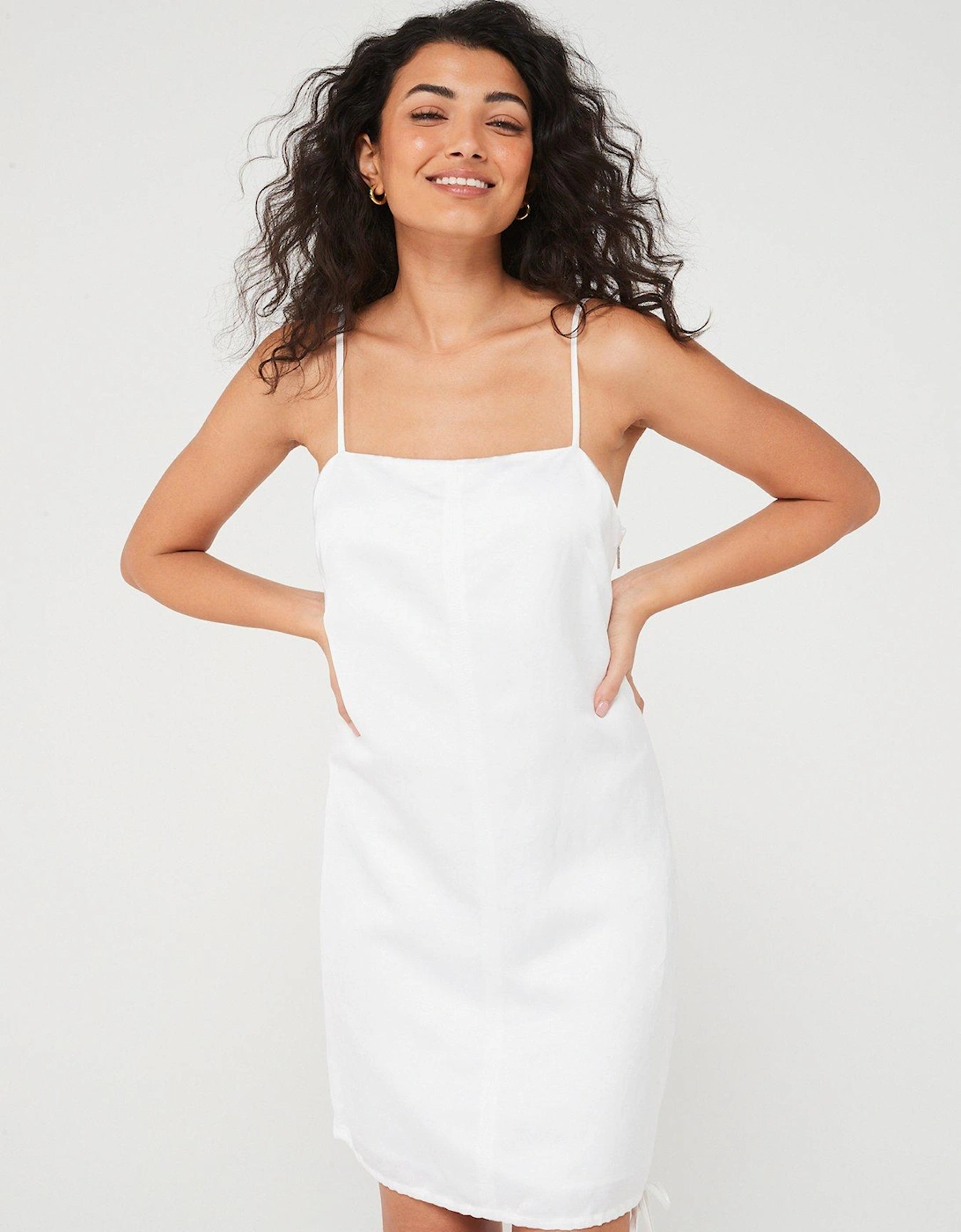 Linen Mini Slip Dress - White, 5 of 4