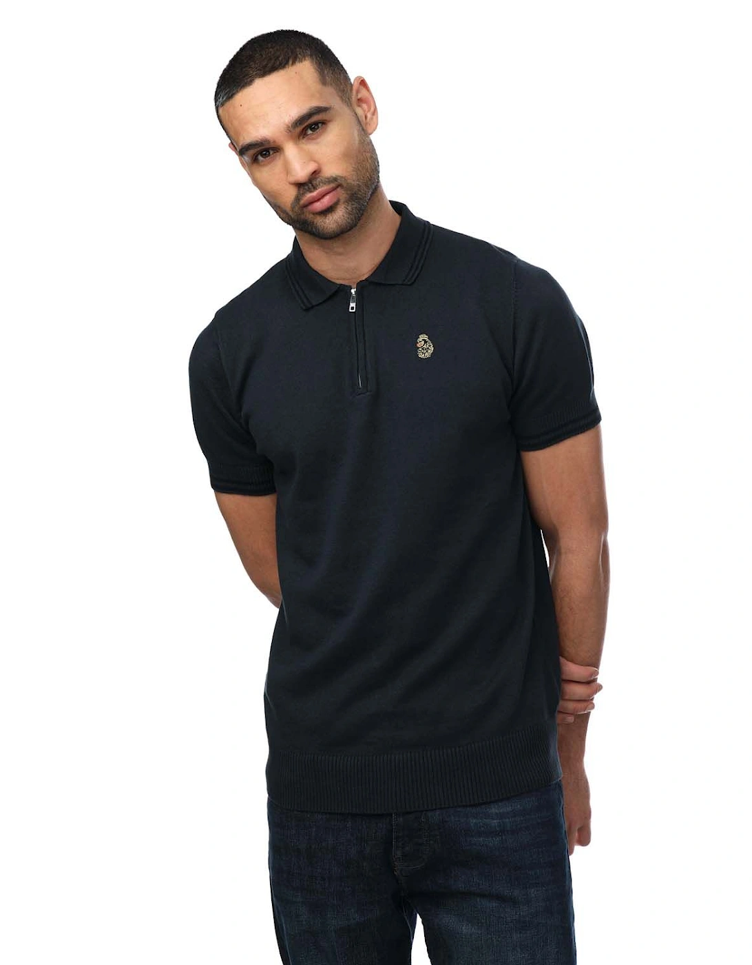 Mens Short Milk Knitted Polo Shirt, 5 of 4