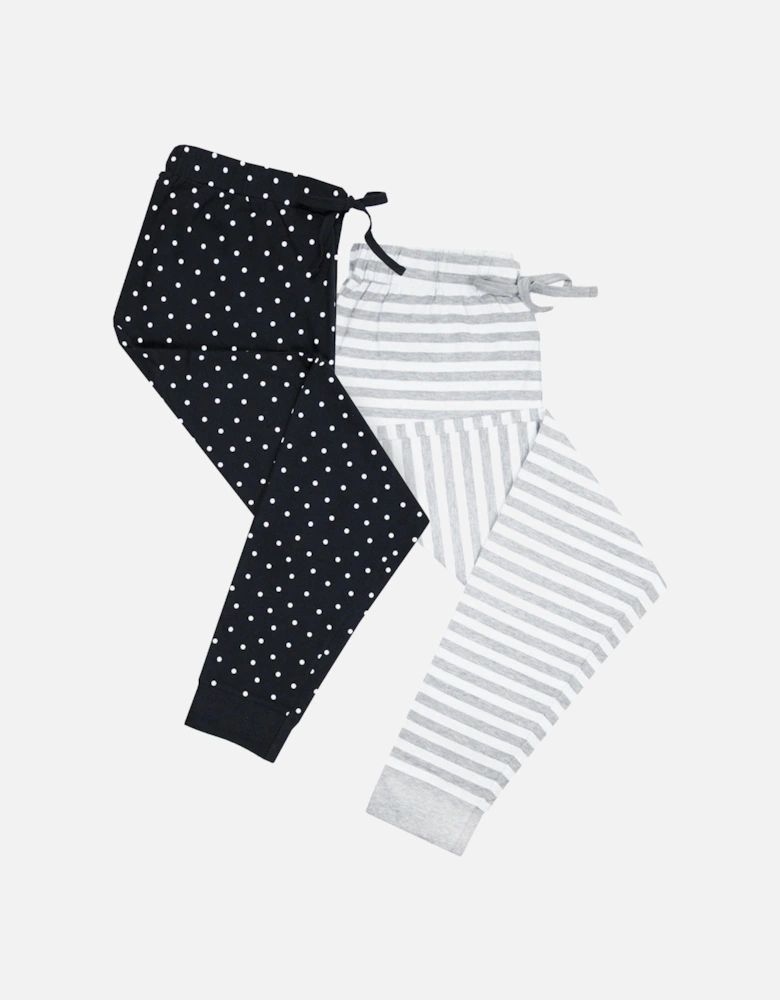 Womens/Ladies Cotton Stripe And Dotted Pyjama Bottoms (Pack of 2)