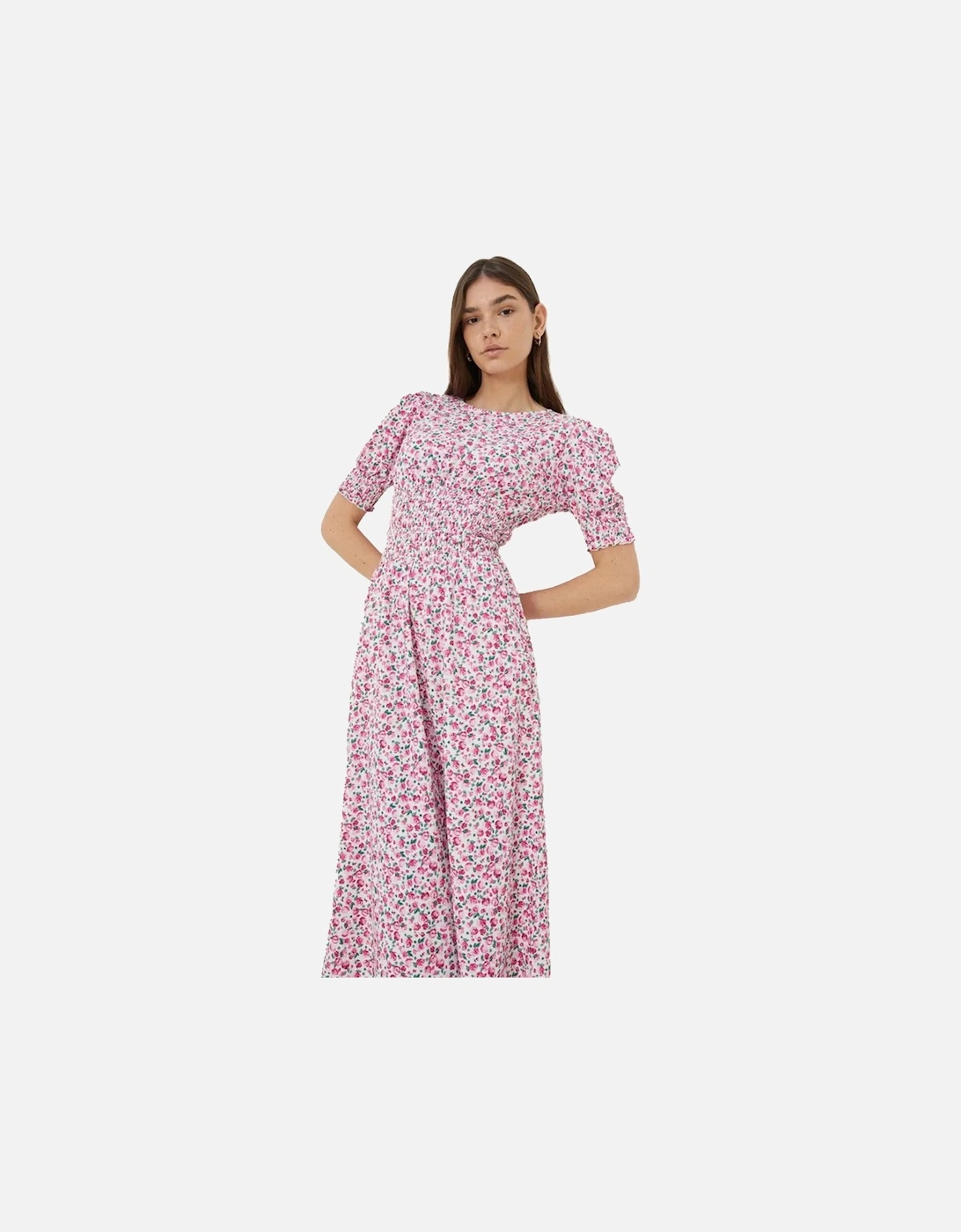 Womens/Ladies Ditsy Print Shirred Waist Midi Dress